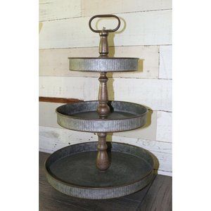 Rustic 3 Tier Round Tray Display Farmhouse Metal